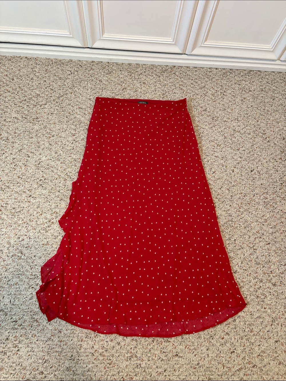 NWOT wild fable Red Maxi Skirt with White Heart Print